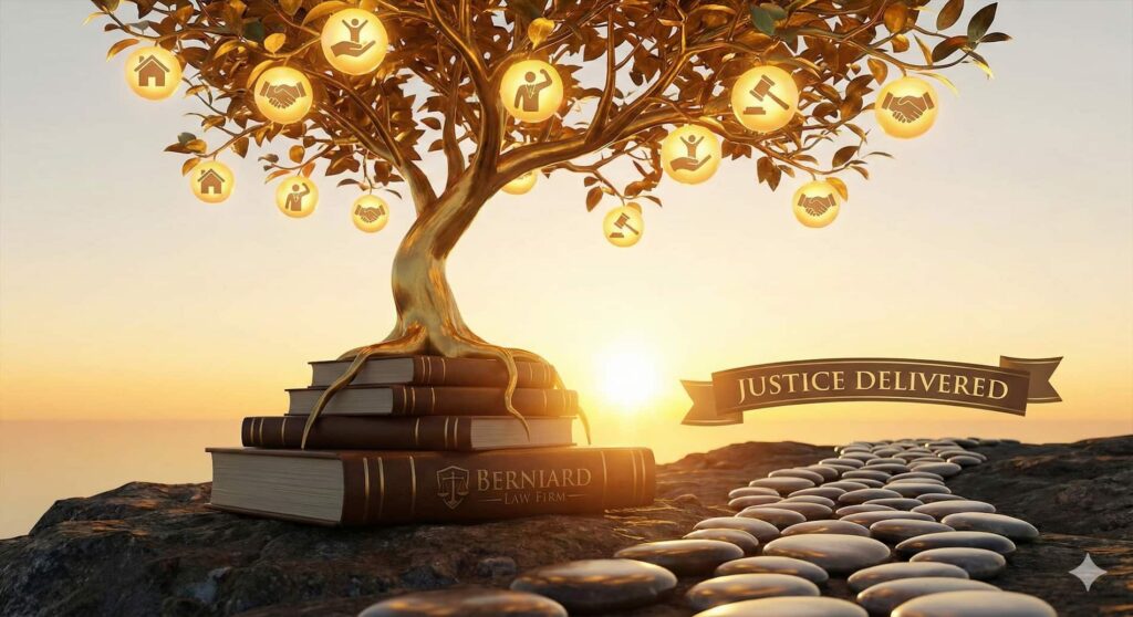 A professional representation of a successful legal outcome, symbolizing the millions of dollars recovered in settlements and verdicts for Berniard Law Firm clients.